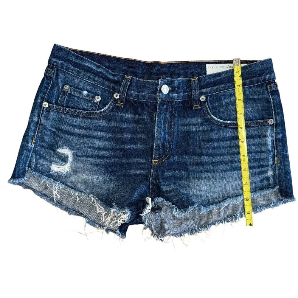 Rag & Bone Cut Off Shorts Womens 27 Blue Wales Distressed Cotton Denim Jorts